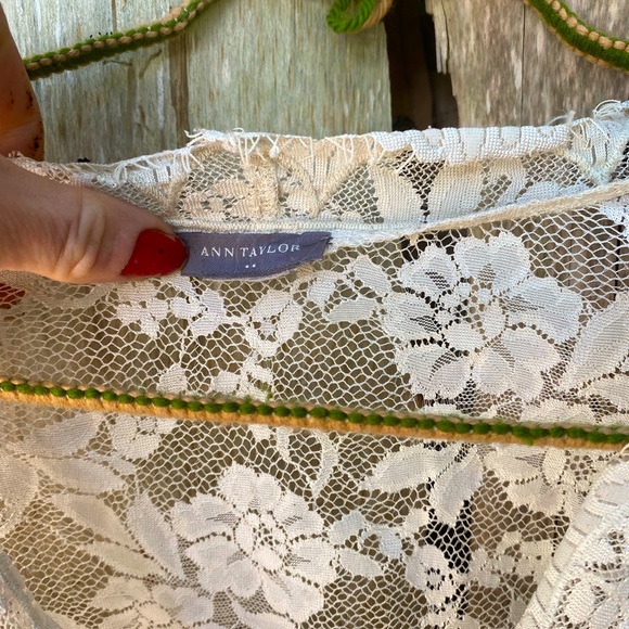 Crème lace Anne Taylor sheer button up boho top music festival summer - Picture 4 of 7